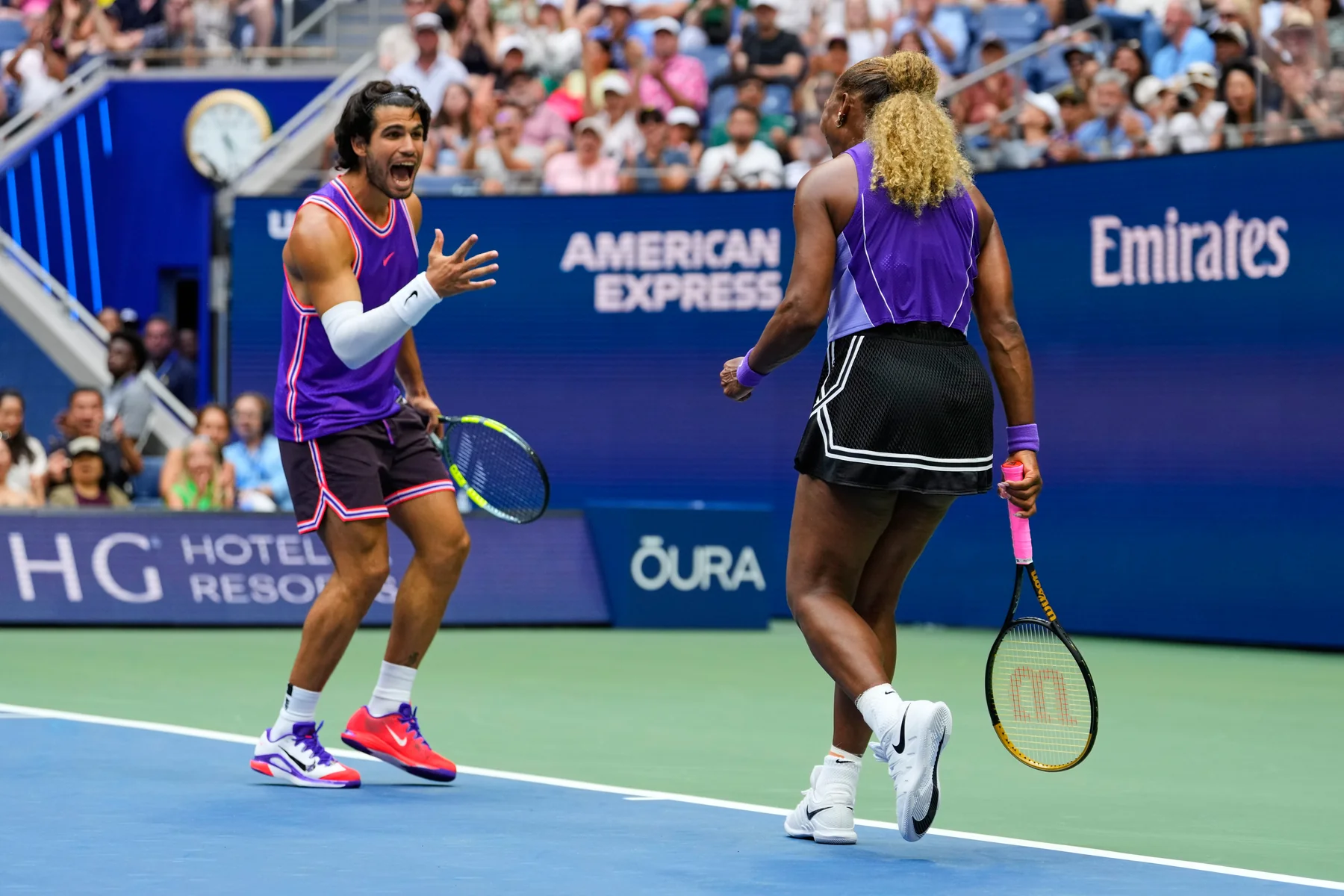 Belinda Bencic and Flavio Cobolli facing Serena Williams and Carlos Alcaraz in the 2026 US Open quarterfinal