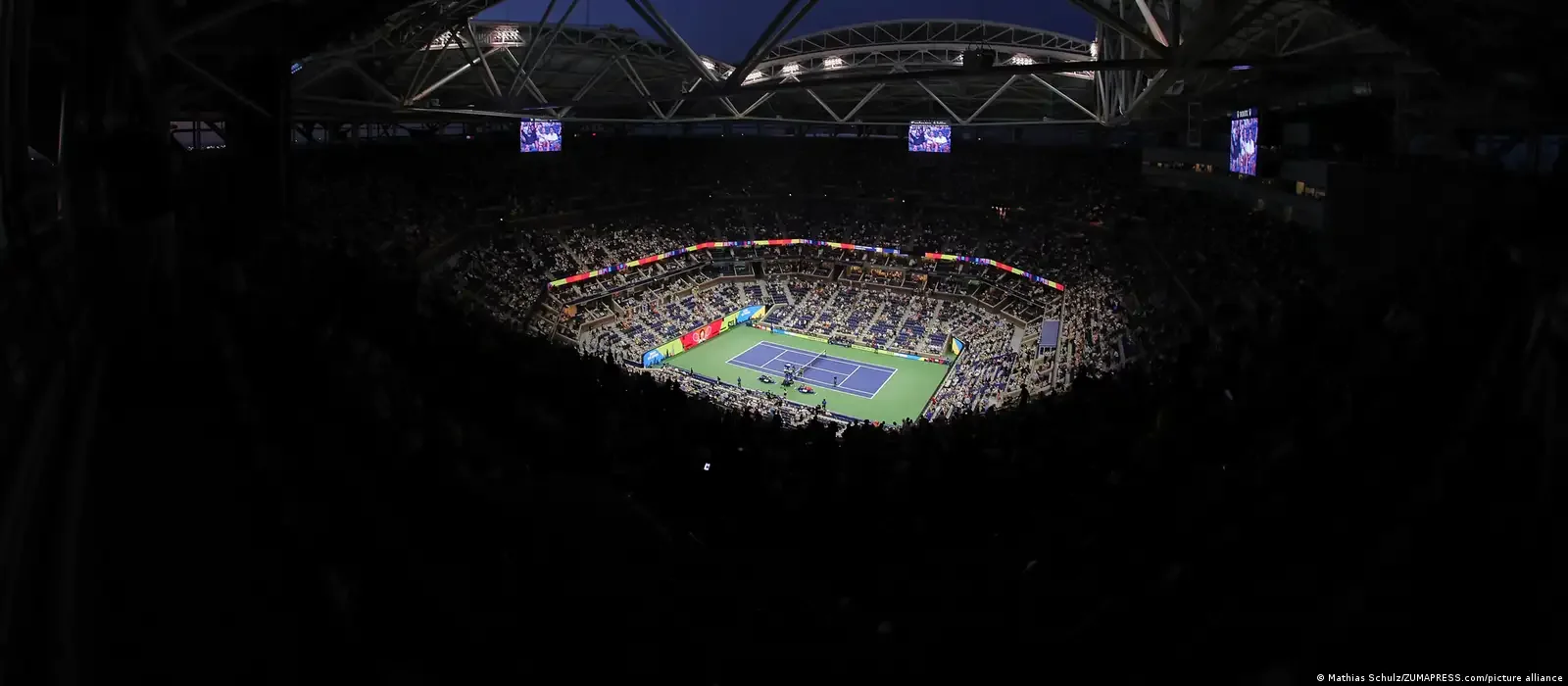 Arthur Ashe Stadium illuminated during a US Open night session