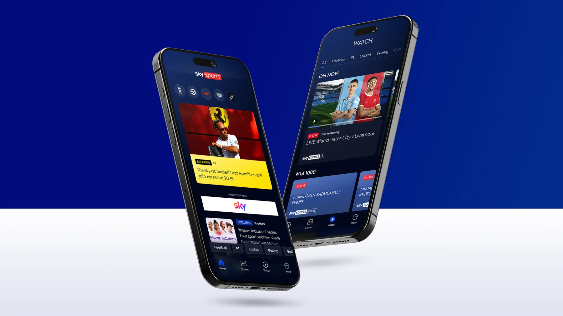 Sky Sports mobile viewing screens used to access live sport